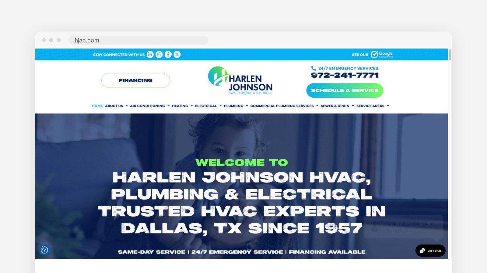 Inicio del sitio de Harlen Johnson HVAC, en Dallas